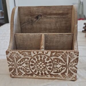 Handcrafted Wooden Organizer with White Detailing